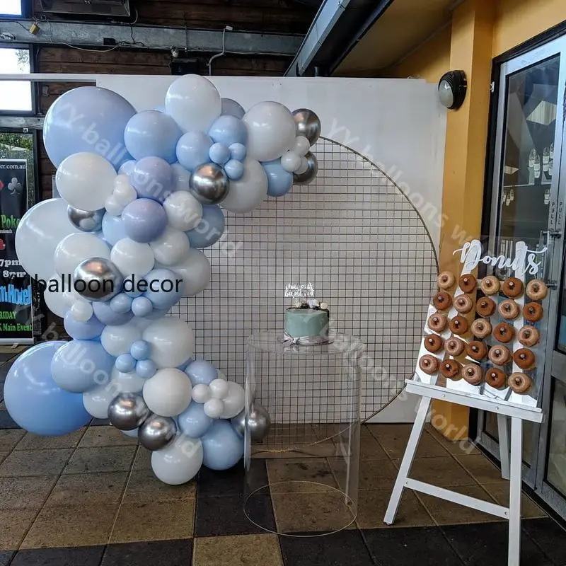 Balloon Garland Arch Kit Blue White Metal Sliver Sequin Balloons for Wedding Happy New Year Baby Shower Party Supplies |