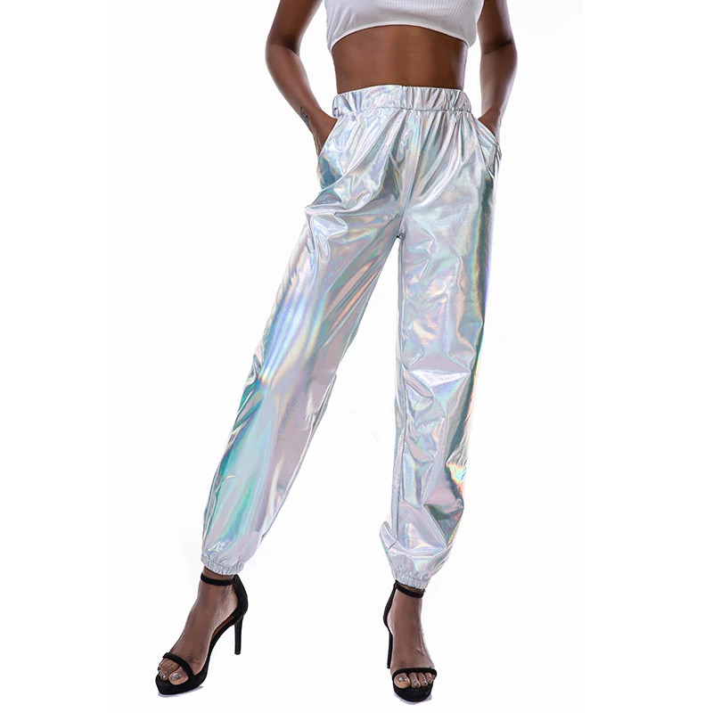 

Spring and Autumn Sport Cargo Pants Plus Size PU Pants Women High Waist Streetwear Cool Girl Harajuku Hip Hop Pants