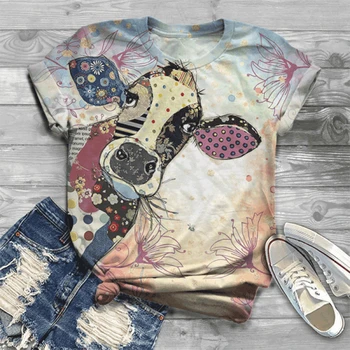 

3D Animal Printed O-Neck Cotton Tops Shirt Women Vintage T-Shirts Woman Plus Size Girls Short Sleeve Tops
