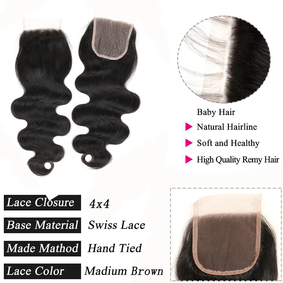 Body Wave Bundles With Closure Brazilian Hair Weave 3 Bundles With Closure Human Hair Bundle Remy Extension