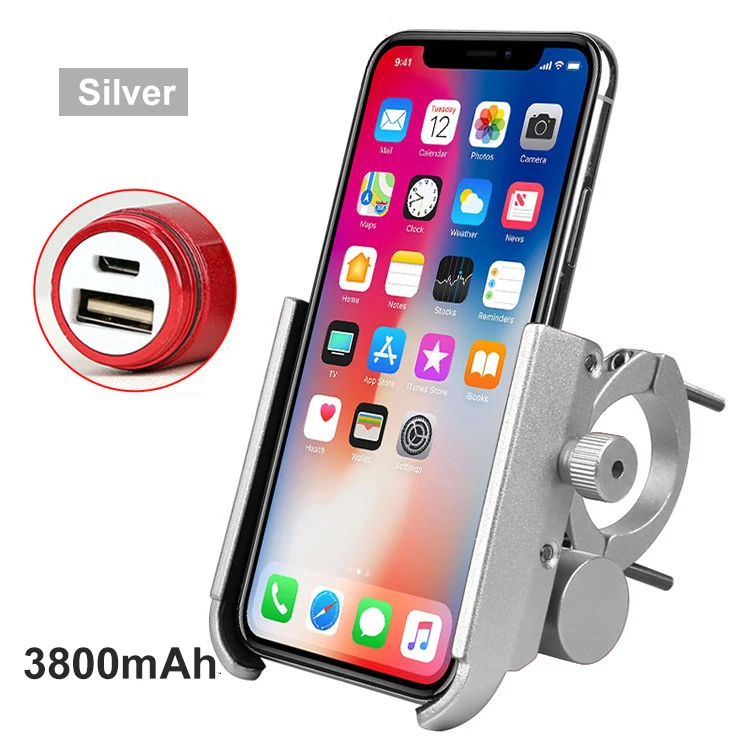 A Silver 3800mAh PCycling велосипедный держатель для телефона с зарядным устройством 2 в 1 плоскогубцы для 6,5 дюймов мобильного телефона с поворотом на 360 ° - Цвет: A Silver 3800mAh