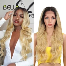 

Bella Cosplay Wig Synthetic Lace Front Wig With Baby Hair Body Wave Blonde Rainbow Pink Heat Resistant Wig For Women Cosplay