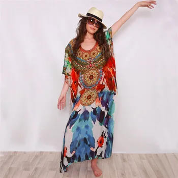 

Beach Dress Women Swim Suit Cover Up Tunic Swimsuit Exit Saida Praia New Cotton Print Skirt Robe Sun Proof Shirt Animal Acetate