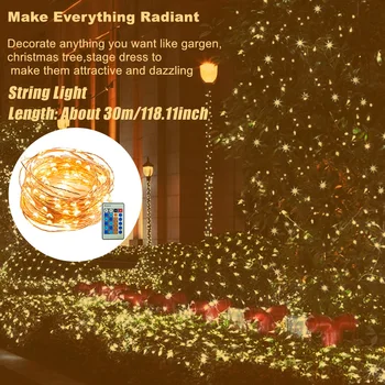 

99FT 300LEDs Dimmable String Light Home Decor Party Outdoor Waterproof Bedroom Copper Wire Remote Control Fairy Lamp Patio