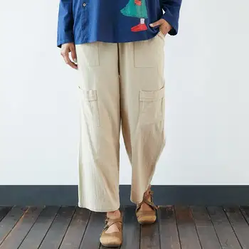 

2020 Summer Solid Wide Leg Pants ZANZEA Vintage Cotton Harem Trousers Women Casual Elastic Waist Pockets Pantalon Female Palazzo