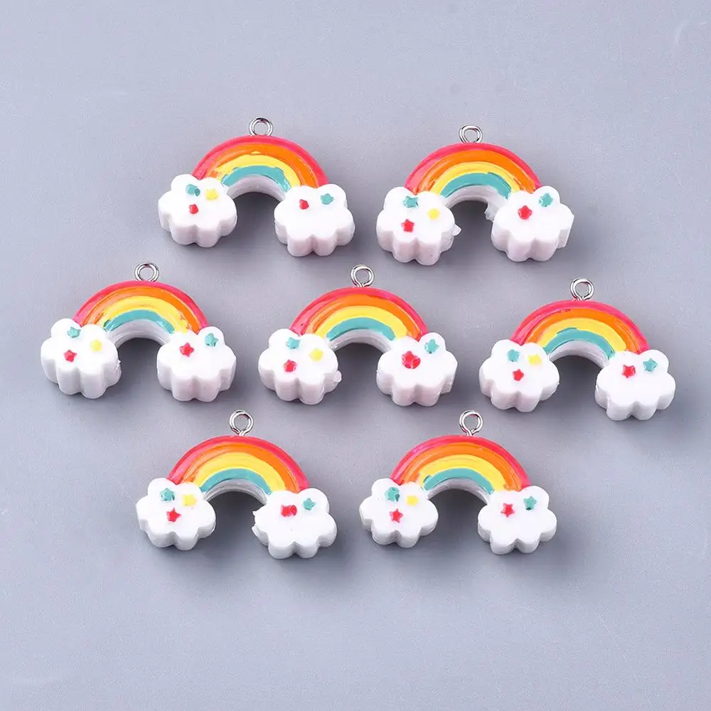 100Pcs Colorful Resin Pendants with Platinum Tone Iron Findings Rainbow Small Charms for Jewelry Making DIY Earrings Findings