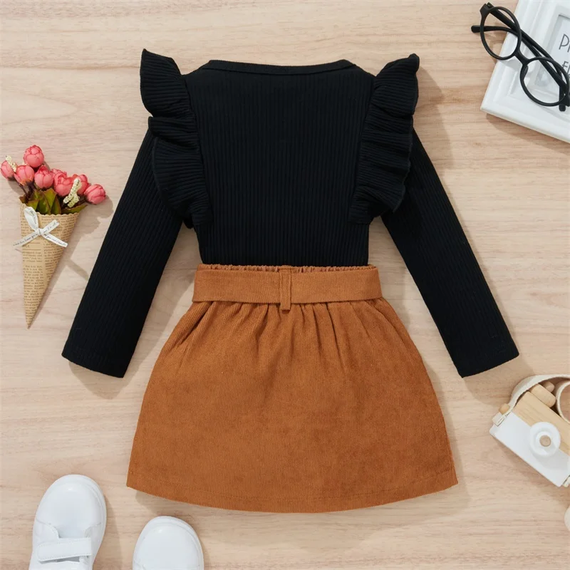 Kids Infant Baby Girls Skirt Set, Long Sleeve Crew Neck Tops with Elastic Waist Skirt Casual Daily Outfit 9M-4T