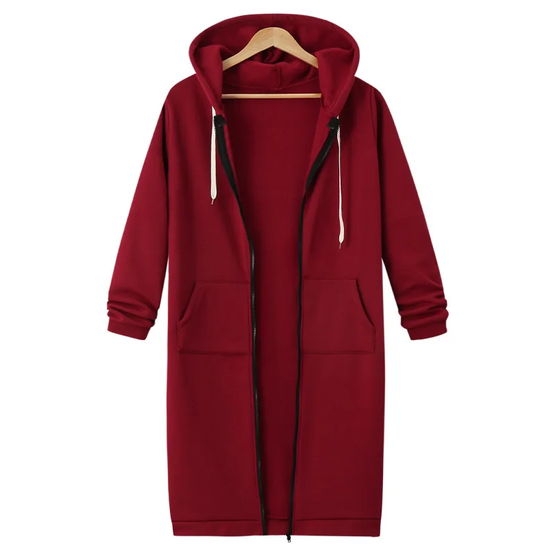 Autumn Winter Solid Color Thicken Hoodies Women Fashion Korean Style Zipper Long Sleeved Hooded Sweatshirt Office Ladies Tops