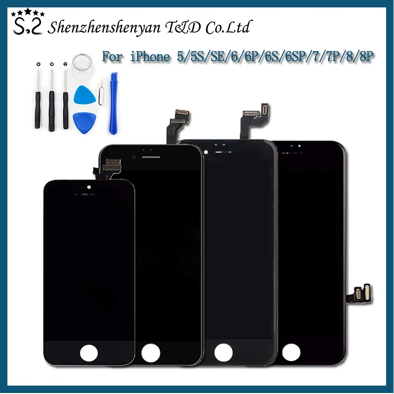 Display Lcd Aaa + + + Bianco E Nero Per Iphone 5/5S/Se/6/6P/6S/6Sp/7/7P/8/8P Sostituzione Touch Screen + Strumenti Tpu