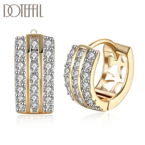 925 Sterling Silver 18K Gold Three Rows AAA Zircon Romance Earrings Fashion Woman Wedding Engagement Party Gift Jewelry