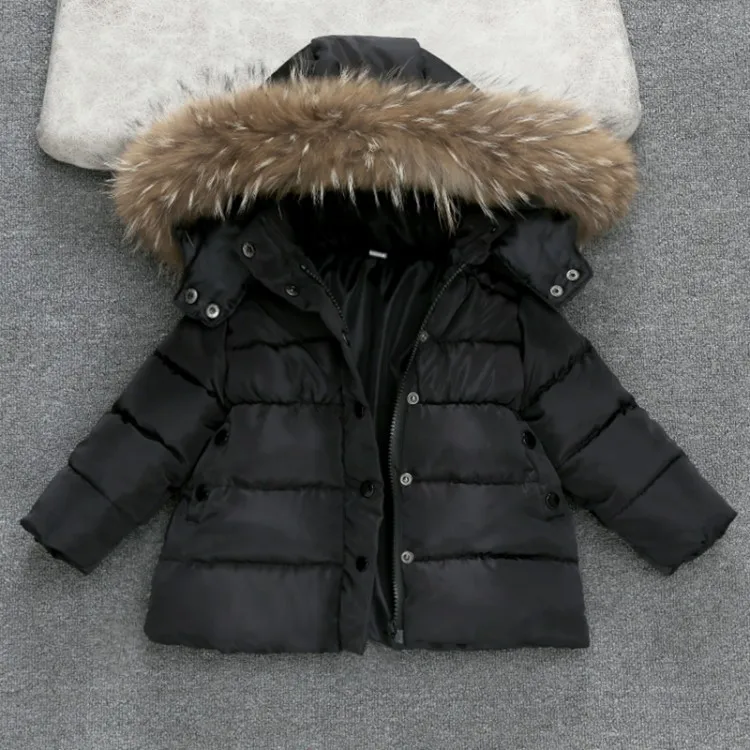 Новая зимняя куртка для девочек и мальчиков, Толстая куртка с капюшоном, Детское пальто, 9 мес.-7 лет, Осень-зима, 9WT021 - Цвет: Черный