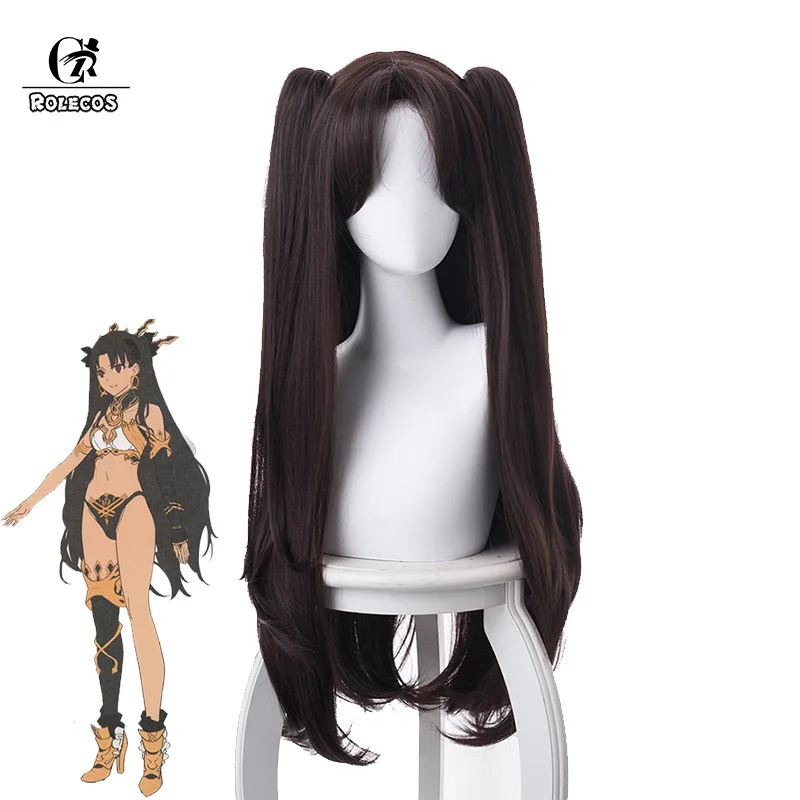 ROLECOS Anime Game FGO Cosplay Ishtar Hair Synthetic Long Dark Brown Double Ponytail | Тематическая одежда и униформа