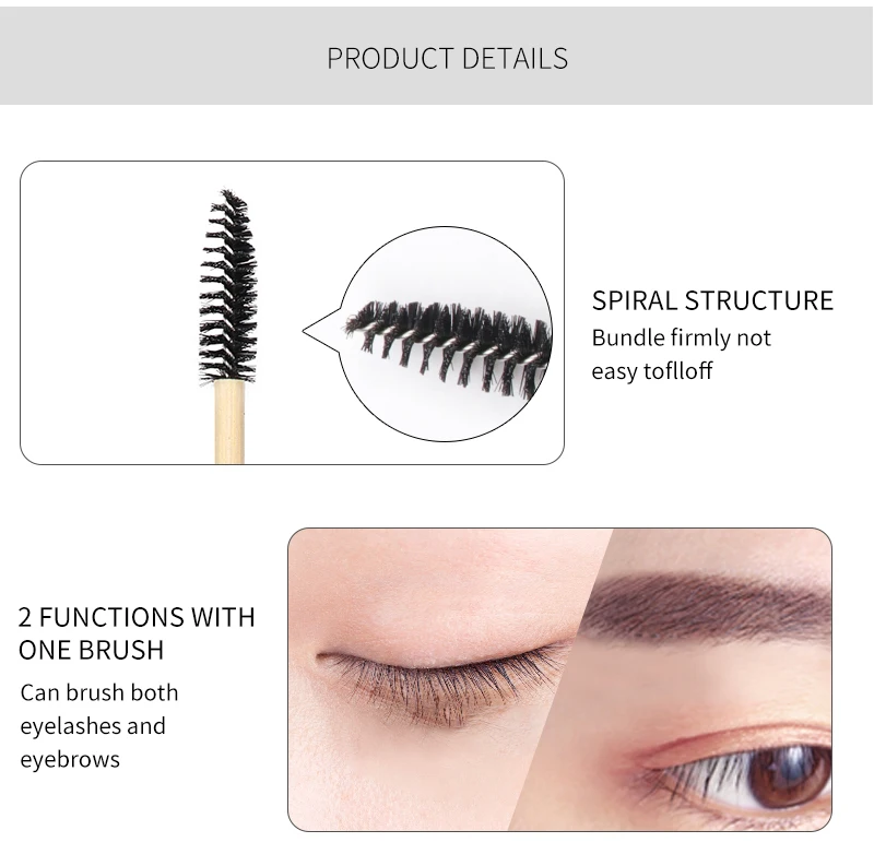 50 stücke Bambus Stange Griff Wimpern Pinsel Wimpern Verlängerung Stirn Pinsel Mascara Wands Applikator Einweg Make-Up Pinsel Schönheit Werkzeuge – Detail 6