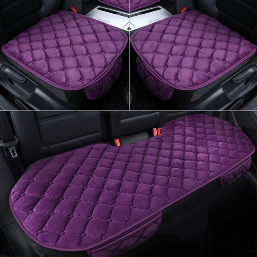 purple Пушистая подушка для сиденья автомобиля без спинки, трехсекционная Однослойная подушка для сиденья, нескользящая и теплая короткая пушистая Подушка для стула - Название цвета: purple
