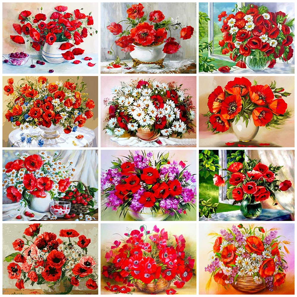 Evershine 5D DIY Diamond Painting Poppy Flower Cross Stitch Embroidery Full Square Round Rhinestone Mosaic Art Home Decor