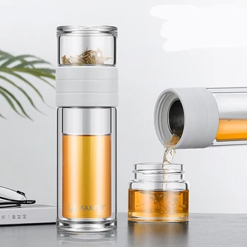 

450ml Dounble Walled Glass Water Bottle with Tea Infuser Borosilicate Tea Water Bottle Tumbler Drinkware Portable Travel Teapot