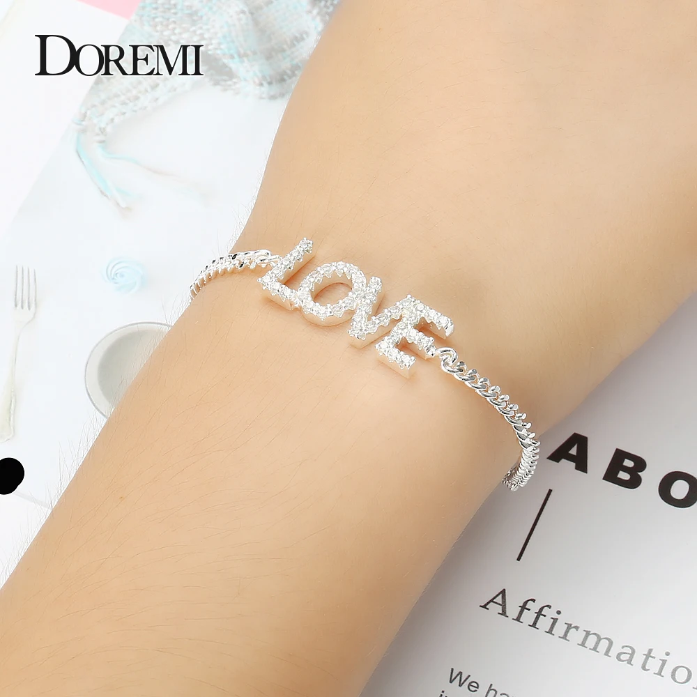 DOREMI Crystal Pendant Bracelet for Women Kid Iced Out Zirconia Bracelets Number Personalized Bracelet with Names Initial Letter