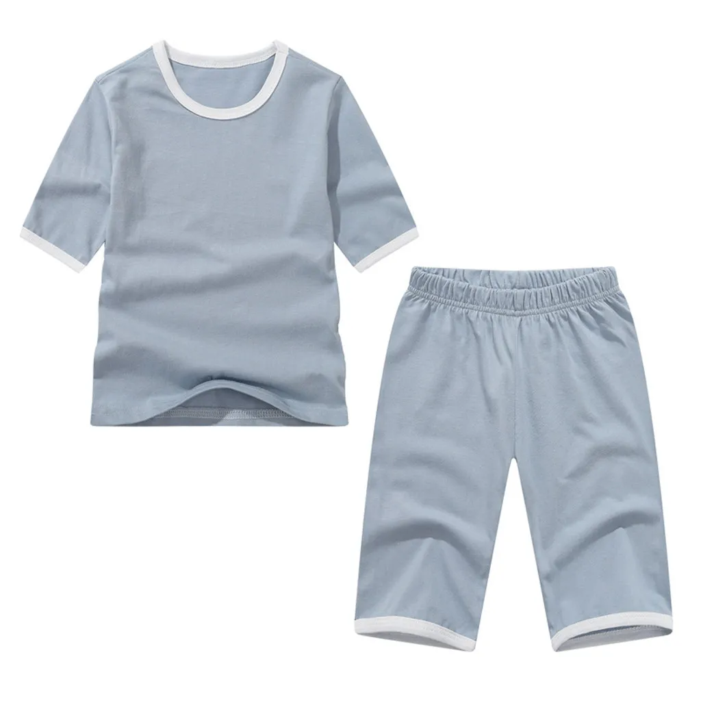 Baby Kids Teens Children Solid Pajamas Homewear Soft Outfits spring Autumn Baby Girls Clothes Pajamas Sets #C