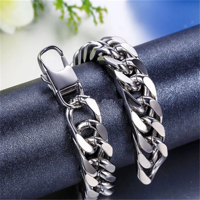 Цепочка на руку для оптовой продажи, серебряный мужской браслет из нержавеющей стали, кубинский браслет-цепочка, мужские аксессуары, модные ювелирные изделия