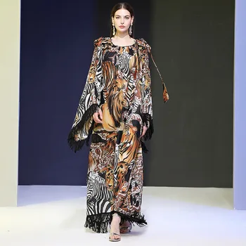 

Holiday style aggressive goddess spring 2020 new women's dress with tiger fringe and wide sleeve casual dress