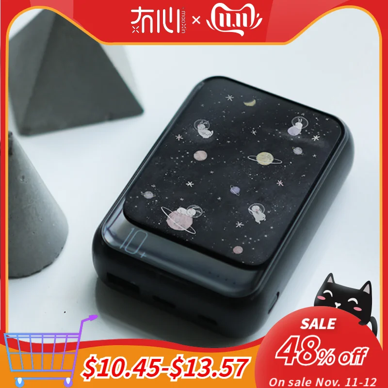 Maoxin mini powerbank 10000 mah 9 patterns one hand hold portable type c micro dual input