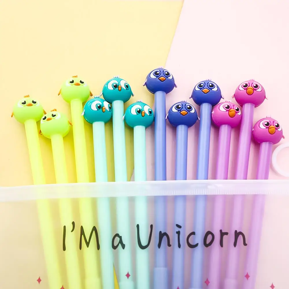 12Pcs/set Korean Kawaii Cartoon Birds Animal Gel Pens Blue Ink Refill Creative Funny Stationery Store Pencil Case Bag Stationary |
