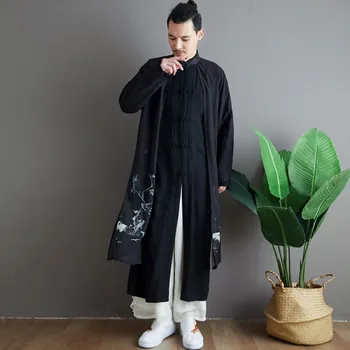 

EWQ / men's wear 2020 autumn new fake two [ieces patchwork printting long shirts Chinese style casual gown 9Y1230