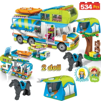 

534pcs City Out Camper Bus Car Girls Figures Build Blocks Compatible Friend Bricks Educational Toys for Girls