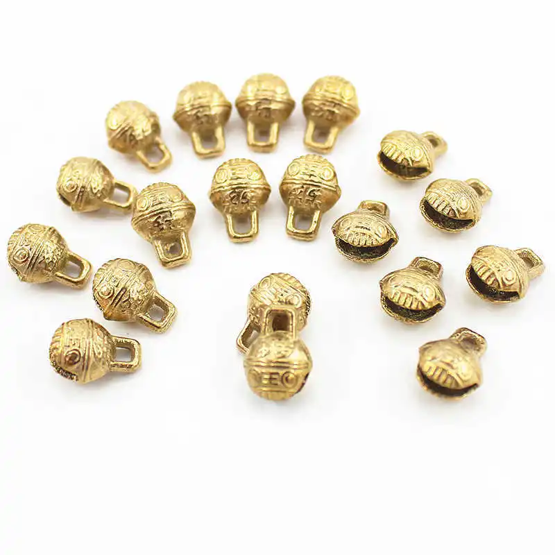 

100PCS Golden Brass Bells 10mm Tiger Head Symbols Chinese Characters-SUI SUI PING AN Windbells Pet Hang Bells NBB319