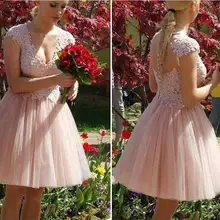 Розовое короткое выпускное платье с v-образным вырезом, кружевные аппликации из бисера, платья для выпускного вечера, индивидуальные иллюзионные пуговицы на спине, торжественное платье