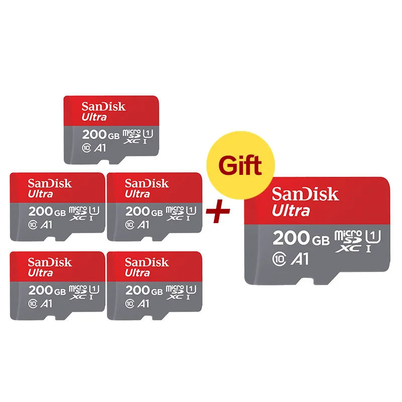 Купите 5 получите 1 бесплатно Карта памяти SanDisk 64 ГБ 32 ГБ Micro SD карта до 98 м/с класс 10 A1 UHS-I Ultra TF карта Microsd 128 ГБ 200 ГБ - Емкость: 200GB