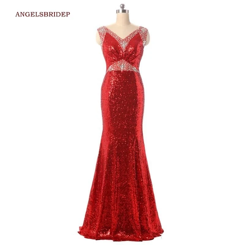 

ANGELSBRIDEP вечерние платья русалки с открытыми плечами Украшенные блестками вечерние платья до пола для выпускного вечера знаменитости