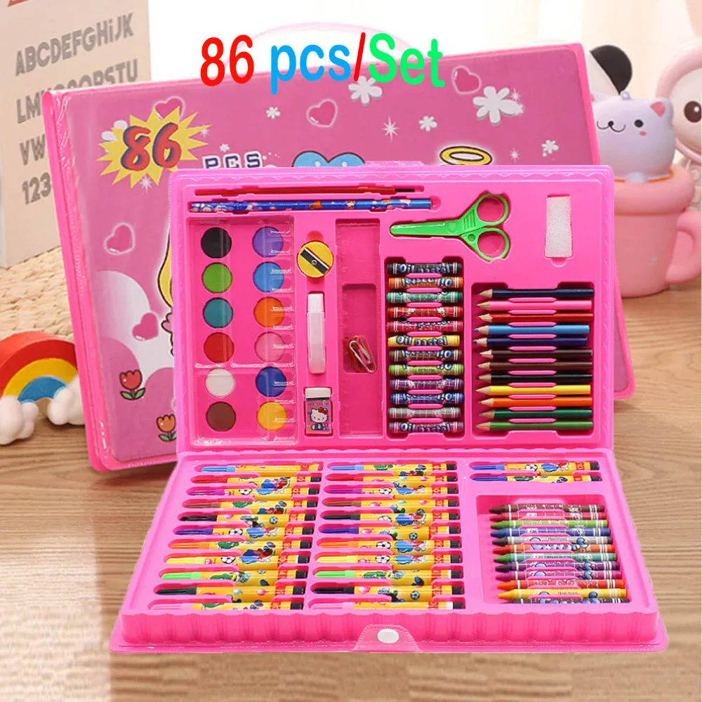 86pcs Colored Pencil Artist Kit Painting Crayon Marker Pen Brush Drawing Tools Set Kindergarten Supplies for  Children kids gift 95pcs professional sketching drawing set complete artist kit colored pencils sanding board supplies