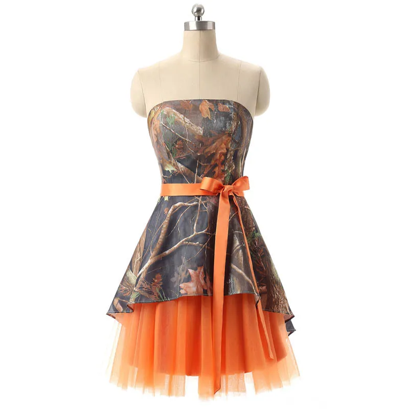 

Real Photos Girl's A-Line Short Camo Tulle Homecoming Dresses Strapless Knee Length Lace Up Graduation Dresses for Prom Party