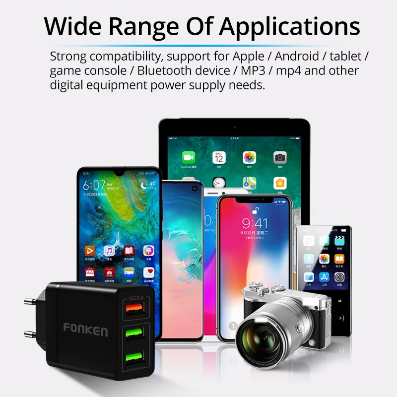 FONKEN 3 порта USB зарядное устройство Quick Charge3.0 быстрое зарядное устройство QC3.0 QC2.0 Мульти Usb настенный адаптер Зарядка для Android смартфон планшет