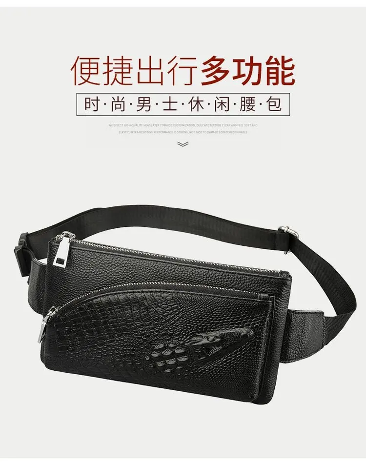 

Genuine Leather Crocodile Pattern Chest Pack Men's Sports Outdoor Men's Bag Shoulder Diagonal Wallet Multi-functional Change Wal