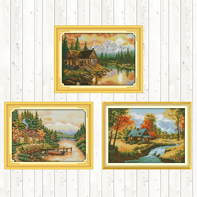 

The Autumn Stream Embroidery Kits Cross Stitch Package DIY Crafts Needlework Embroidery Patterns 14ct 11ct Count Print Canvas