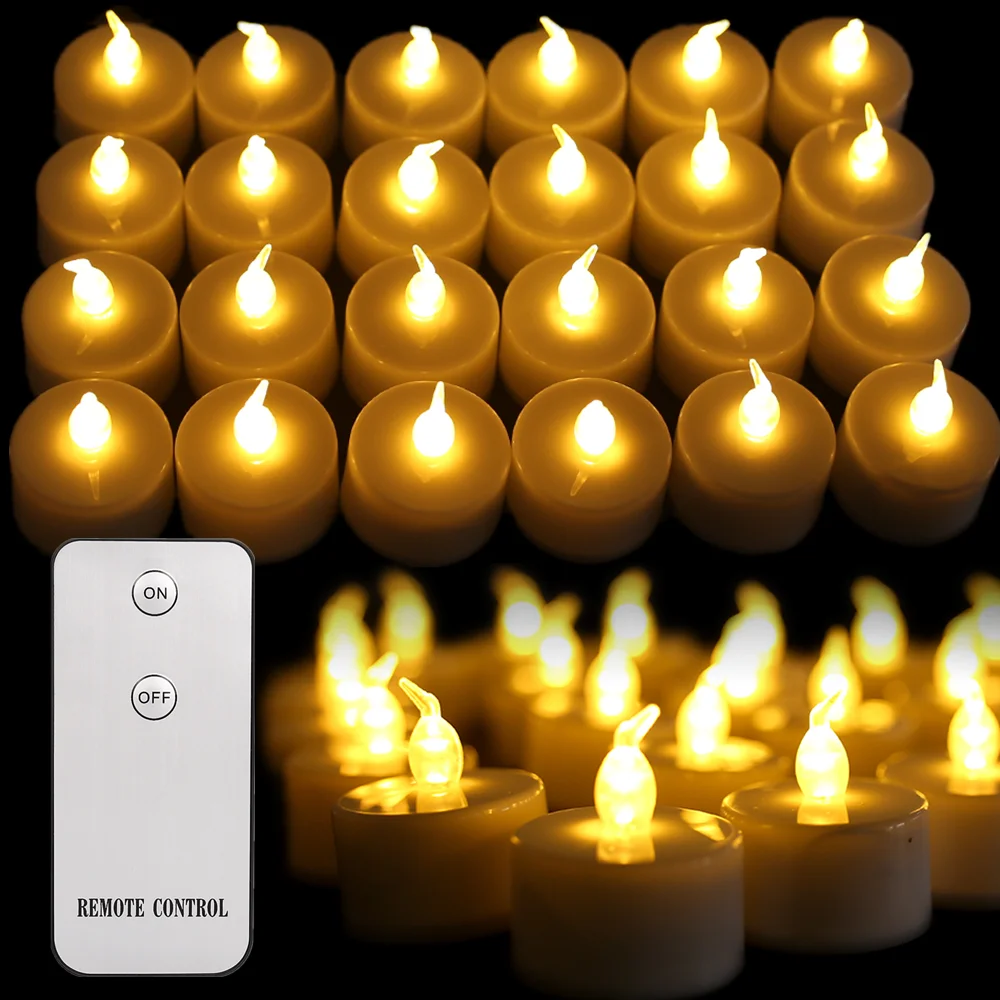 

Pack of 24 Flickering Flameless LED Tealights Remote Control Battery Powered Candles For Home Dinner Party Christmas Decoration