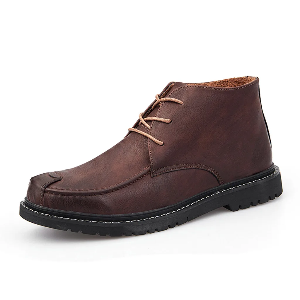 Обувь новые модные мужские ботинки zapatos de hombre, мужская кожаная повседневная обувь на плоской подошве с круглым носком Нескользящие ботильоны на шнуровке на низком каблуке