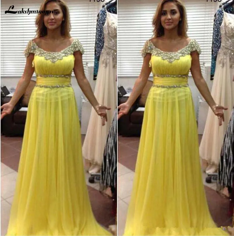 

2020 Chiffon Mother of the Bride Dresses Scoop Capped Sleeves Beaded Sash Wedding Party Gowns Long A Line Prom Evening Dress