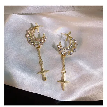 

Diamond Delicacy Moon and Stars Earrings 2020 New Style Fashion Elegant Long Earrings