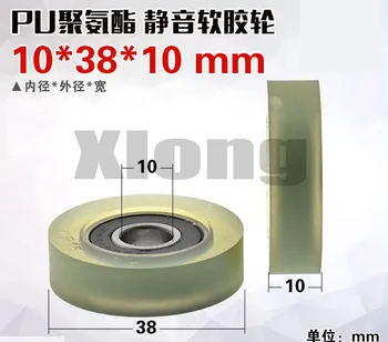

4pcs 10 * 38 * 10mm 6000RS Rubber-Coated Bearing Pulley Rolling Polyurethane PU Soft Rubber Mute Rolling Wheel Flat Wheel