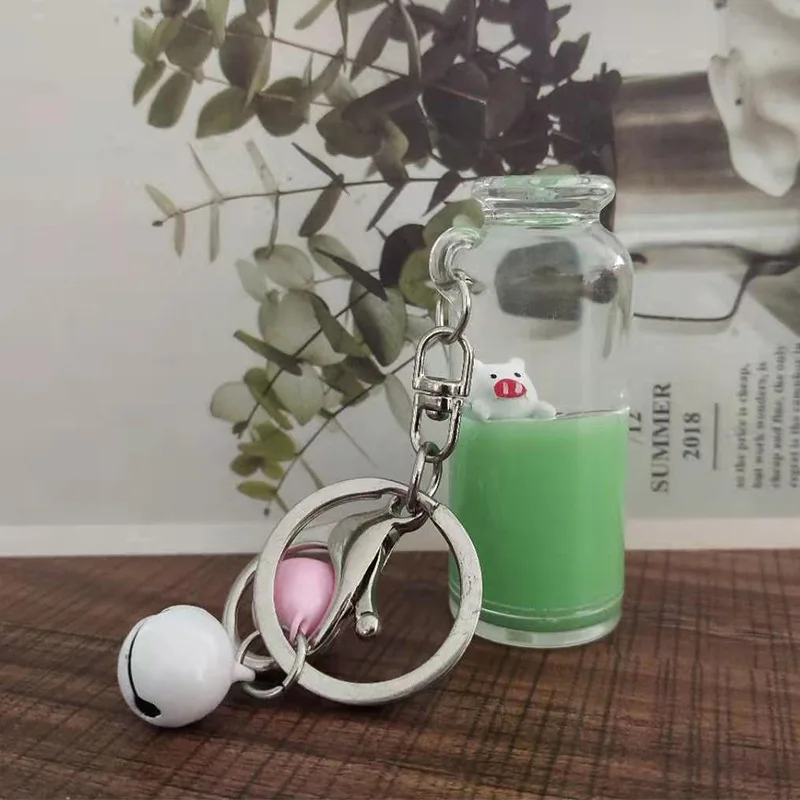 Green Bottle(Silver) Горячая плавающая бутылка в масло брелок на ключи в форме поросенка висячий кусок Мода девушка милый брелок Женские аксессуары - Цвет: Green Bottle(Silver)