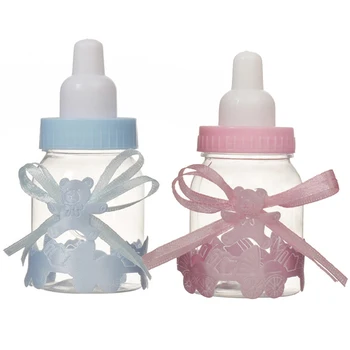 

Cute Baby Bottle Transparent Plastic Packaging Box Creative Wedding Candy Box European Style Baby Full Moon Gift Shower Toy