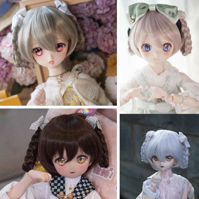 

D03-P246 children toy BJD DD SD MSD 1/3 1/4 1/6 doll's Accessoriess wig dark brown Double ponytail pigtail hair 1pcs