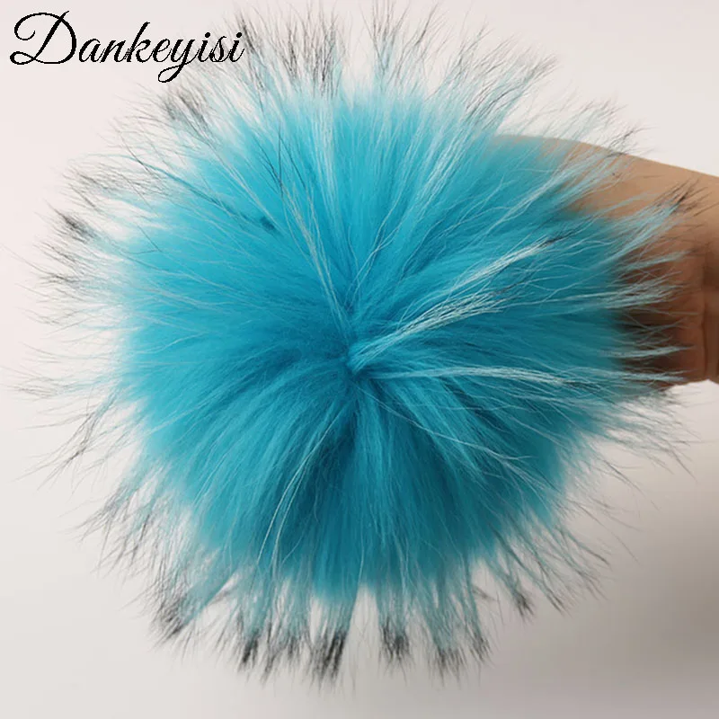 DANKEYISI 14-15 см DIY помпон из натурального Лисьего меха меховые шарики Меховые помпоны для шапок шапка из натурального меха енота помпон для шарфа перчатки - Цвет: blue