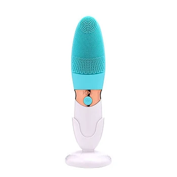 

Blue Electric Silicone Facial Cleansing Brush Face Pore Cleaner Ultrasonic Vibration Waterproof Face Washing Tool Face Scrubber