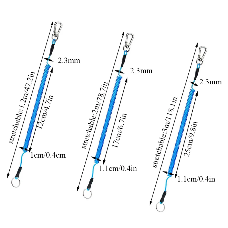 Mobile Phone Keychain 1.2/2/3m Max Stretch Spiral Keychain Elastic Spring Rope Anti-lost Phone Key Ring Metal Carabiner For Outdoor Fishing Lanyards