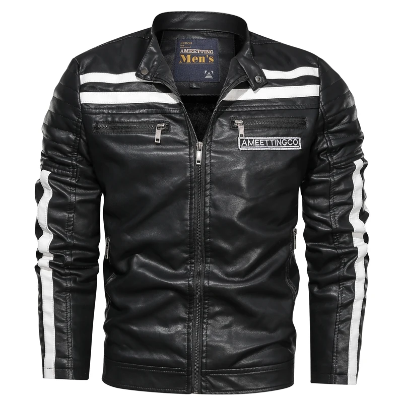 Осенне-зимняя мужская кожаная куртка, мотоциклетная велосипедная куртка, мужская куртка из искусственной кожи на молнии, верхняя одежда, приталенная флисовая куртка 5xl