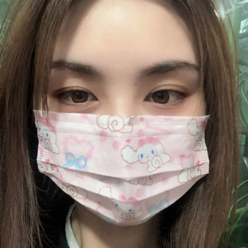 

Cute Cartoon Print Women's Mask Three Layers Of Protection Lolita Hottie Fashion Street Style Lovely Puppy Pattern Pink Mask